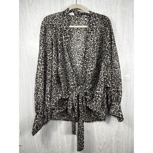 Perch Blu Pepper Leopard Cardigan OS Tie Front Open Boho Chic Sheer Layering